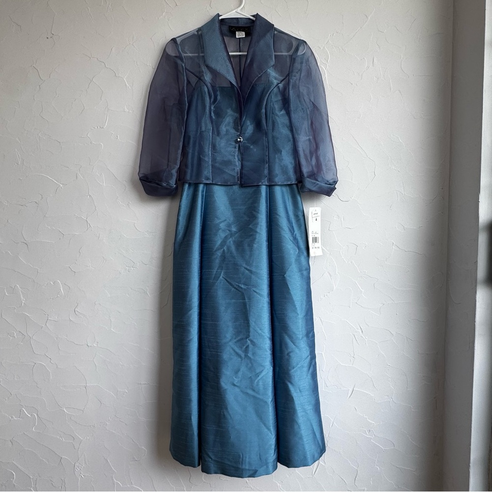 Vintage 90s Alex Evenings Periwinkle Satin Maxi Slip Dress 2 Piece Set NWT